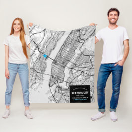 New York City Karta + markera din plats Fleecefilt