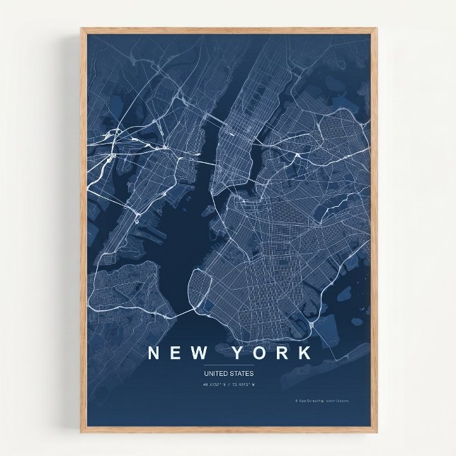 New York City Karta NYC Blå Väggkonst Affisch Pres (Skapare uppladdad)