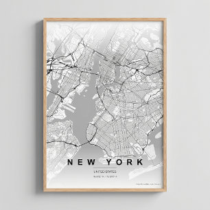 New York City Karta NYC Kontrast Väggkonst Affisch