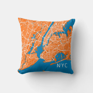 New York City Karta NYC Orange och blått Kudde