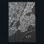 New York City Karta | NYC | Svartvitt Kökshandduk<br><div class="desc">Den moderna handduken för kökshanddukar har en coola New York City karta i en svart och vit färg palett, med "NYC" i snyggt stadstypografi, höger som är motiverad i grund högernas handtag. Bostadsbefolkningen i New York kommer att uppskatta handduken med sin coola stadshus. Vare sig du kommer från Manhattan, Brooklyn,...</div>