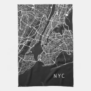 New York City Karta   NYC   Svartvitt Kökshandduk