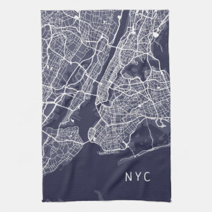 New York City Karta  NYC  Tonfiskblått Kökshandduk