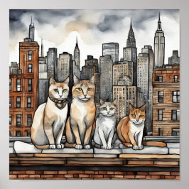 New York City Katter (akvarell) Poster