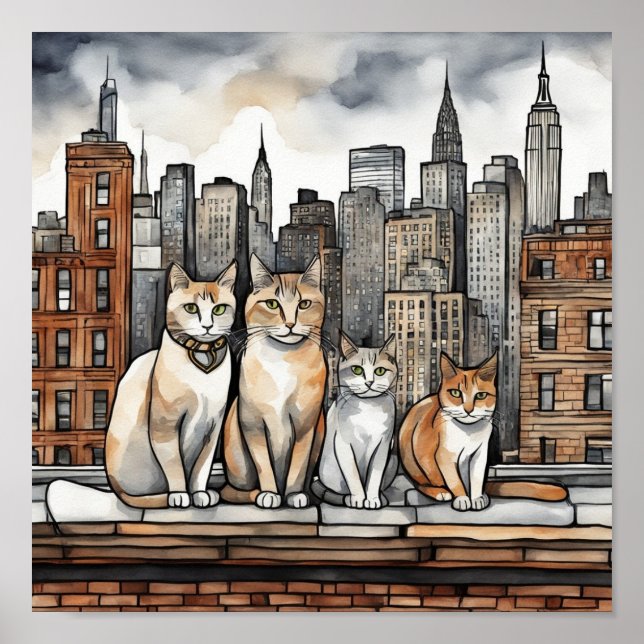 New York City Katter (akvarell) Poster (Framsidan)