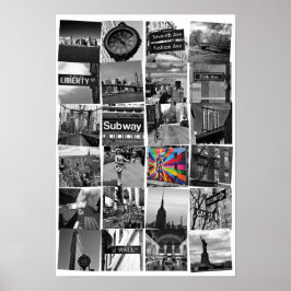 New York City-kollage av fotografier, vita Poster