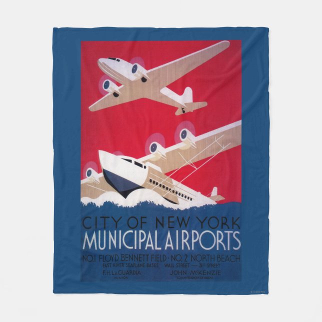 New York City kommunal flygplatsvintage affisch Fleecefilt (Framsidan)