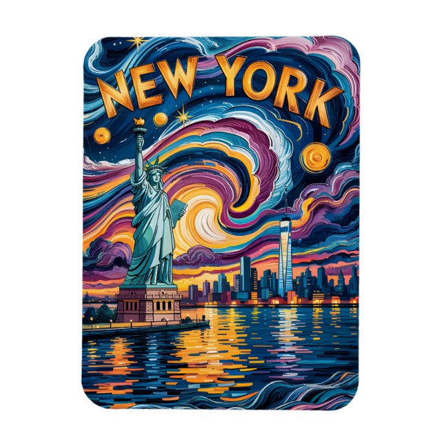 New York City Liberty i Van Gogh Stil Travel Magnet (Vertikal)