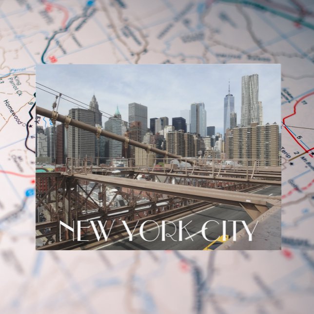 New York City Lower Manhattan Skyline Travel Vykort (In Situ Map)