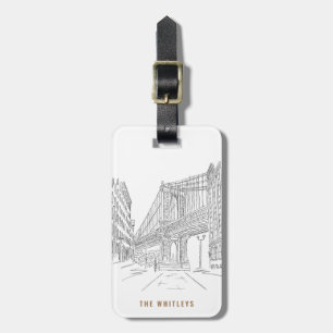 New York City Manhattan Bridge Sketch Luggage Tag Bagagebricka