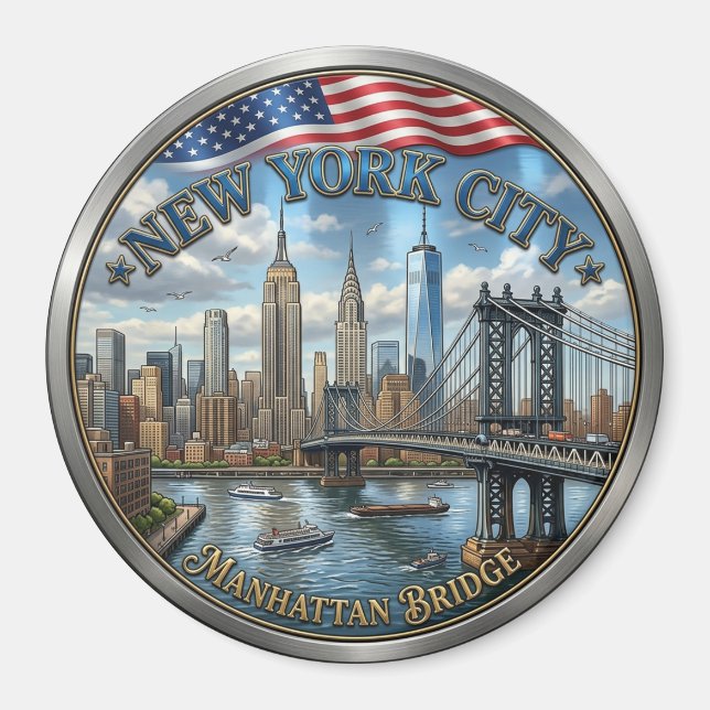 New York City Manhattan Bridge Souvenir Magnet (Framsidan)