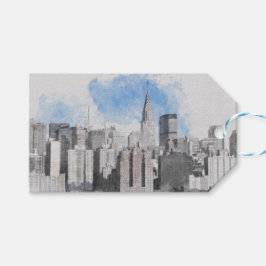 New York City Manhattan Siluett Presentetikett