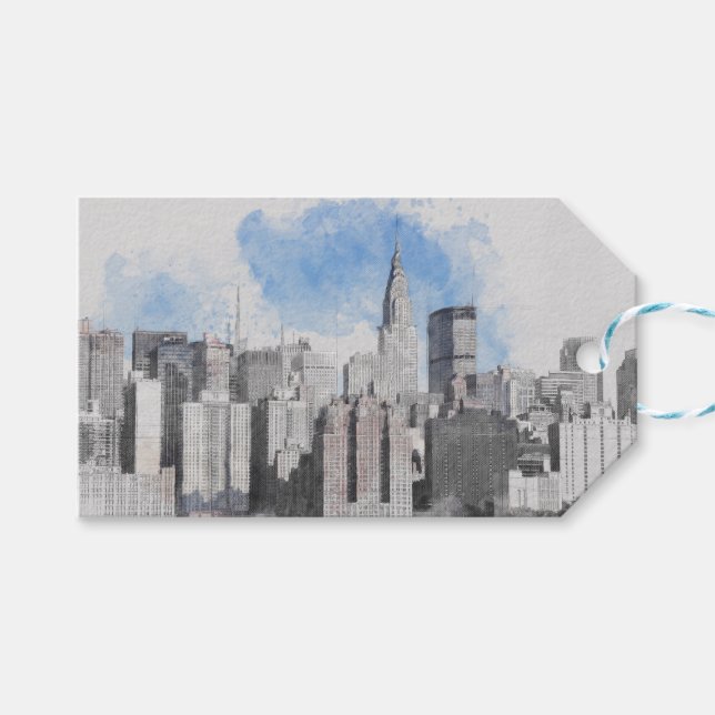 New York City Manhattan Siluett Presentetikett (Framsidan (Horisontell))