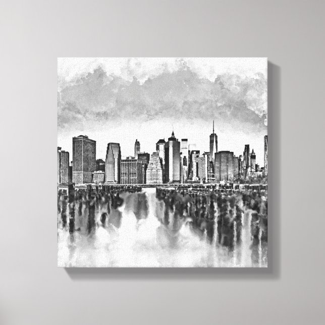 New York City Manhattan Skyline- black and white Canvastryck (Framsida)