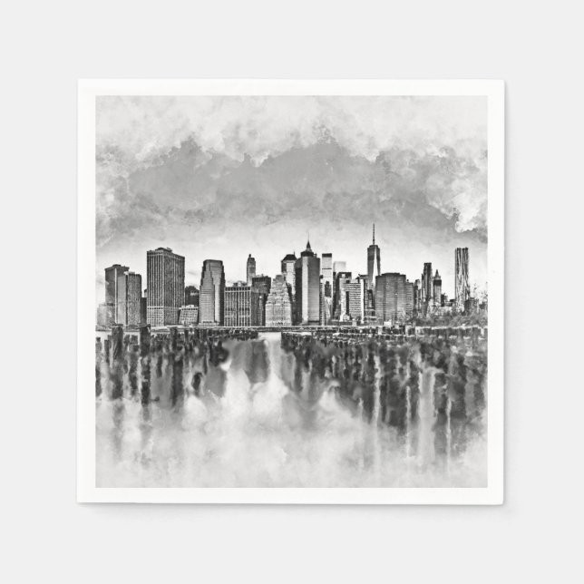 New York City Manhattan Skyline- black and white Pappersservett (Framsidan)