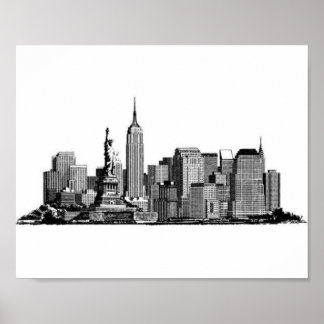 New York City Manhattan Skyline- black and white Poster