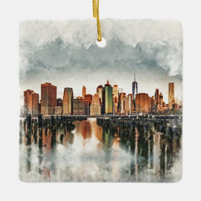 New York City Manhattan Skyline - blandade medier Julgransprydnad Keramik (Framsida)