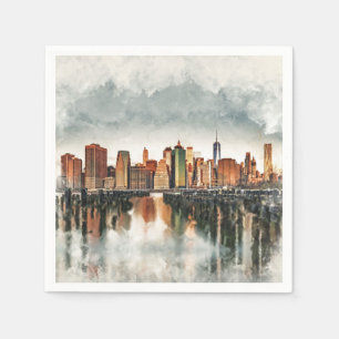 New York City Manhattan Skyline - blandade medier Pappersservett