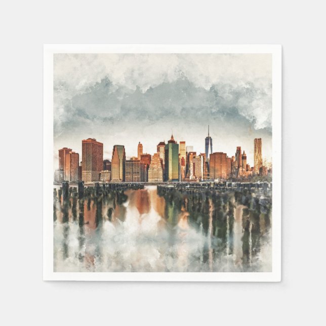 New York City Manhattan Skyline - blandade medier Pappersservett (Framsidan)