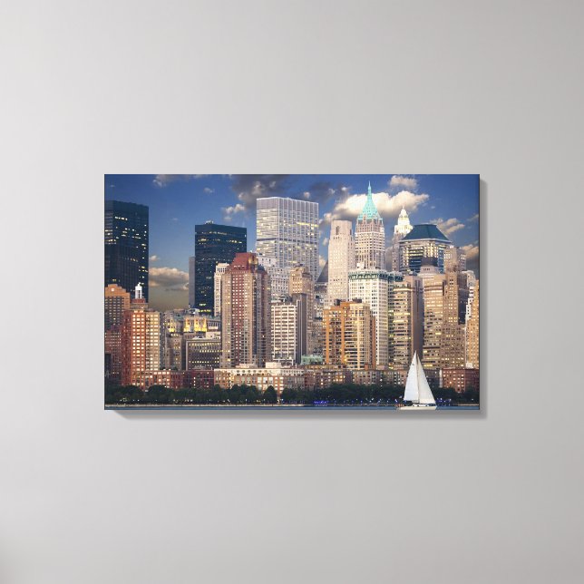 New York City Manhattan Skyline på NattWall Art Canvastryck (Framsida)