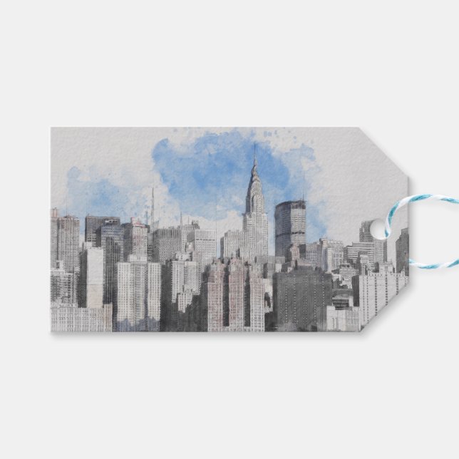 New York City Manhattan Skyline Presentetikett (Framsidan (Horisontell))
