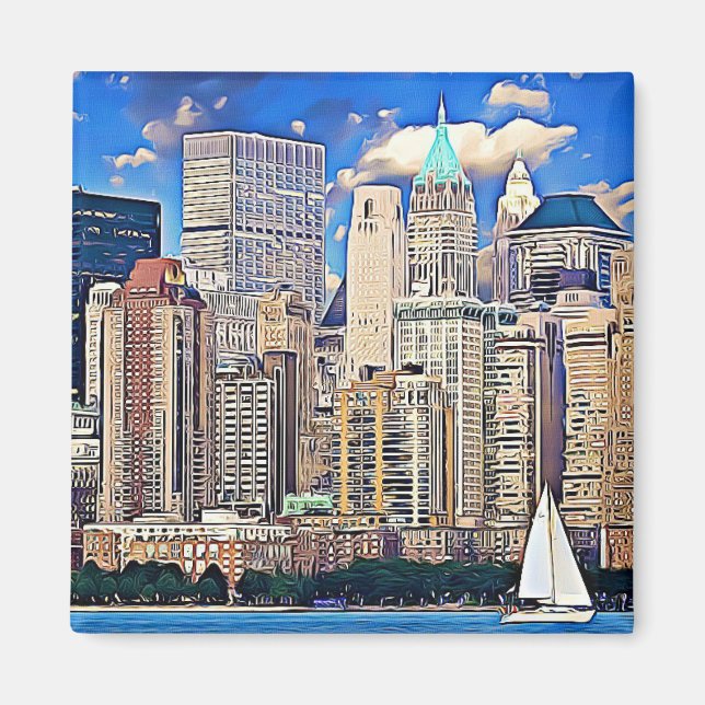 New York City Manhattan Skyline Sailboat Magnet (Framsidan)