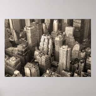 New York City Manhattan skyline - svart flygvy Poster