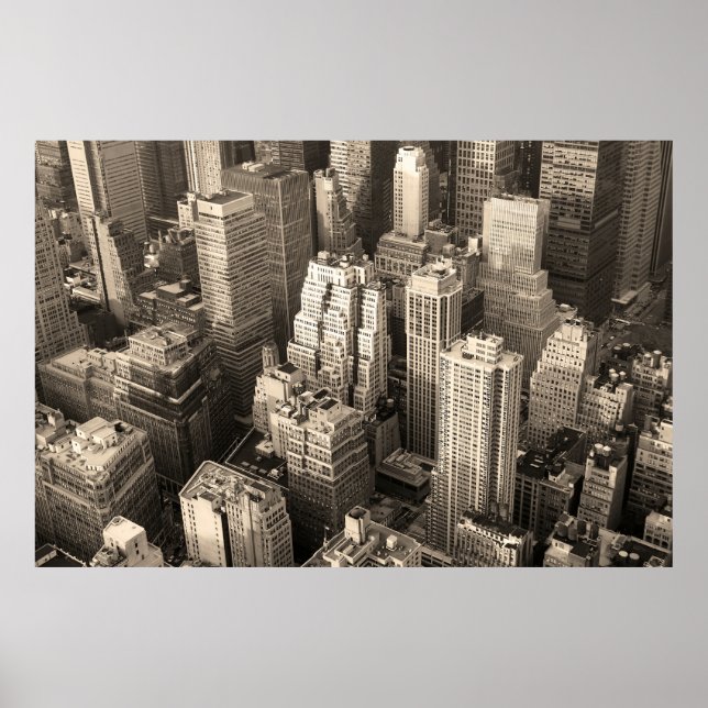 New York City Manhattan skyline - svart flygvy Poster (Framsidan)