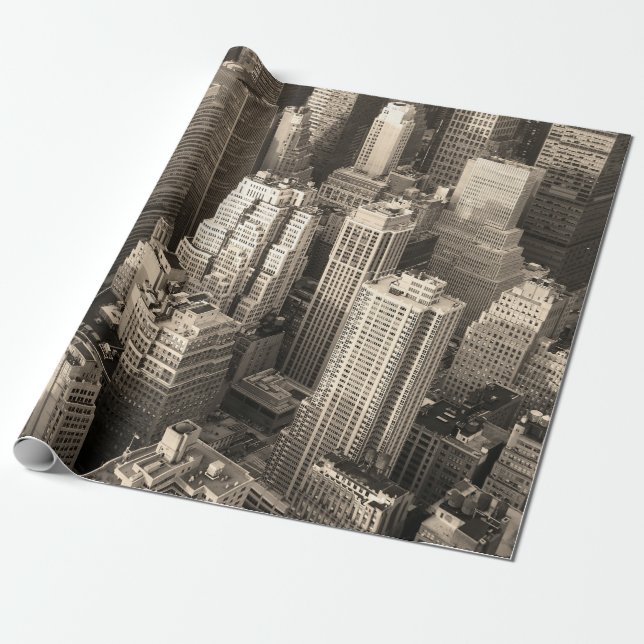 New York City Manhattan skyline - svart flygvy  Presentpapper (Utrullad)
