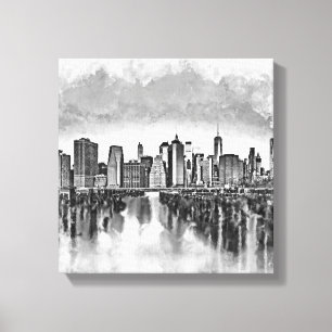 New York City Manhattan Skyline - svart och vitt Canvastryck