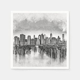 New York City Manhattan Skyline - svart och vitt Pappersservett