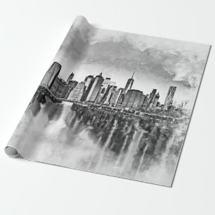 New York City Manhattan Skyline - svart och vitt Presentpapper