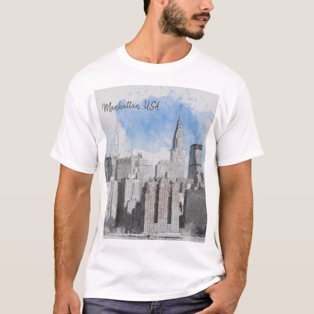 New York City Manhattan Skyline T Shirt (Framsida)
