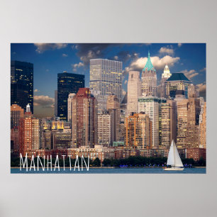 New York City Manhattan Skylne på Nattvykort Poster