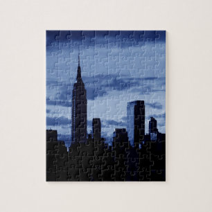 New York City Manhattan Skyscrappers Blue Night Pussel