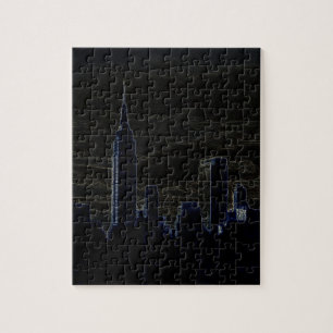 New York City Manhattan Skyscrappers Mörk Natt Pussel