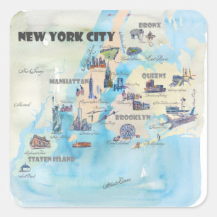 New York City Manhattan vintageTravelposter karta Fyrkantigt Klistermärke