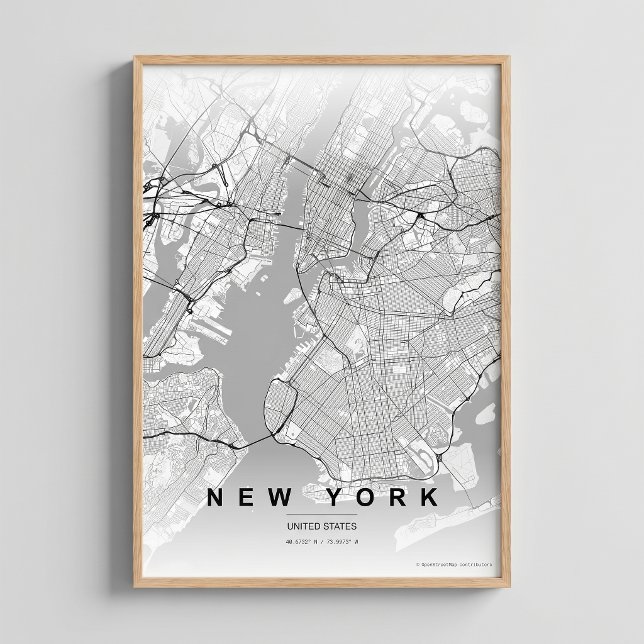 New York City Map NYC Contrast Wallart Poster Gift (Skapare uppladdad)