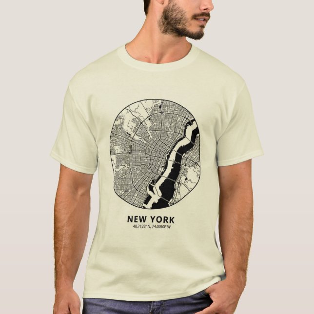 New York City Map T-Shirt – Minimal Black & White  (Framsida)
