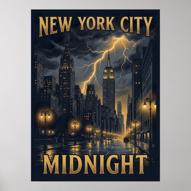 New York City Midnatt Gotisk Resa Poster (Framsidan)