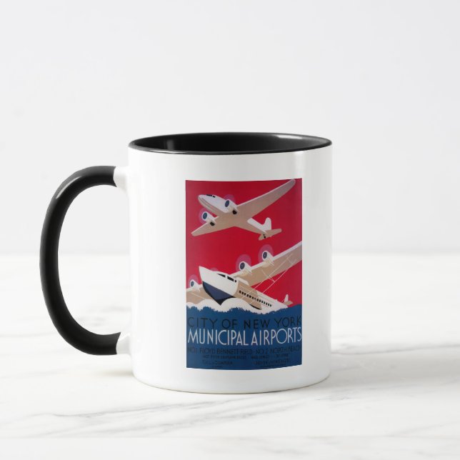 New York City Municipal Airport Vintage affisch Mugg (Vänster)