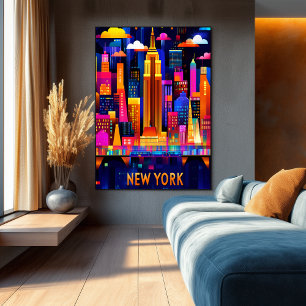 New York City Neon Glow - Geometric Skyline Art Poster