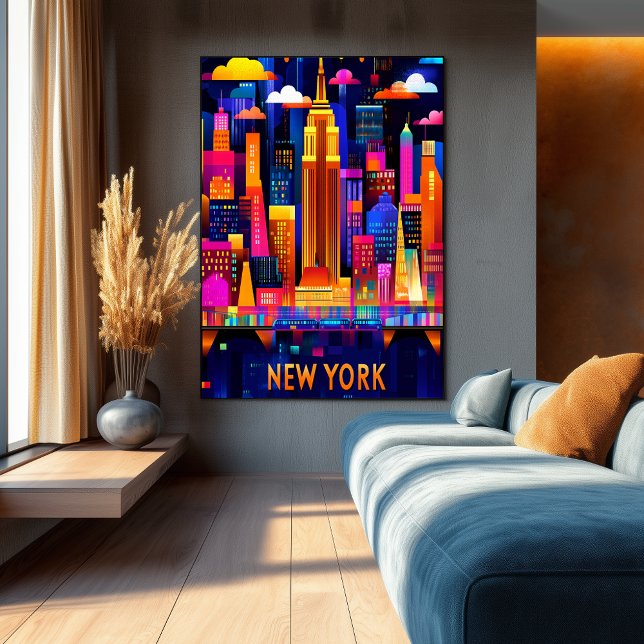 New York City Neon Glow - Geometric Skyline Art Poster (Skapare uppladdad)