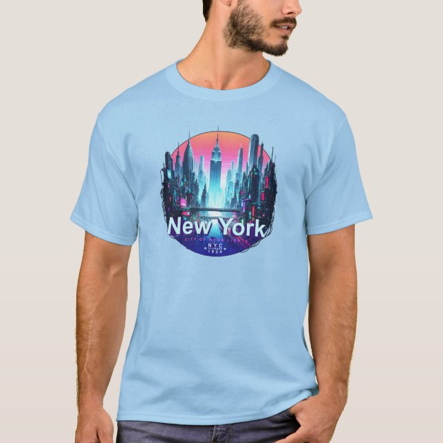New York City Neon Ljus T Shirt (Framsida)