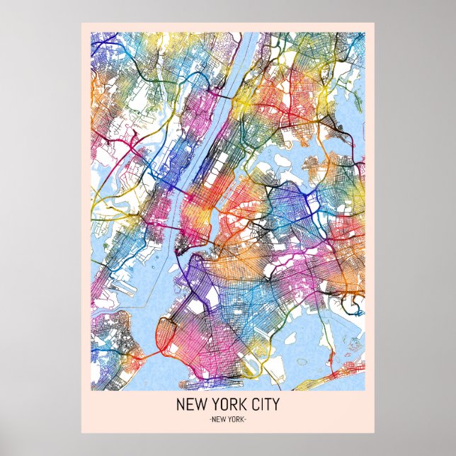 New York City New York Karta Poster (Framsidan)