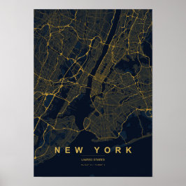New York City New York Stiliserad Karttryck Poster