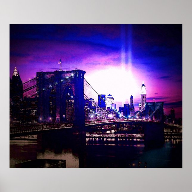 New York City Night Brooklyn Bridge Poster (Framsidan)