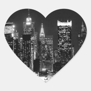 New York City Night Hjärtformat Klistermärke
