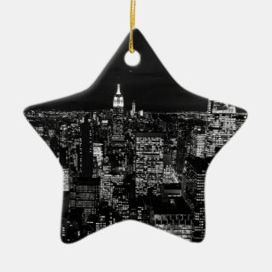 New York City Night Skyline Julgransprydnad Keramik
