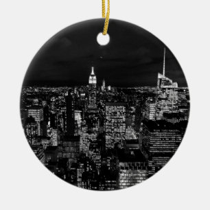 New York City Night Skyline Julgransprydnad Keramik